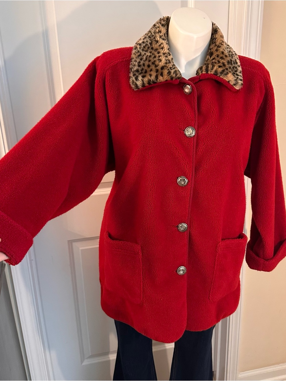 NILS Resort Collection jacket. Red coat. Winter coat. XL. Cheetah print.